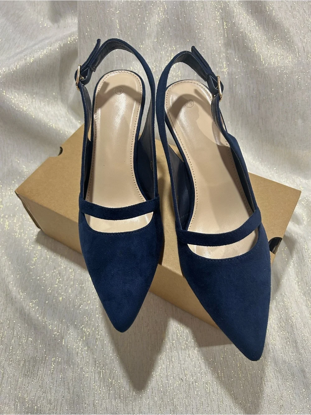 Women's Navy Slingback Pointed-Toe Heels